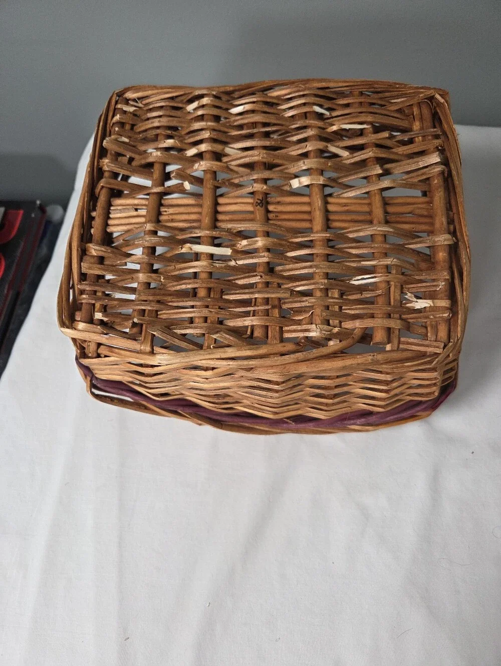 Vintage woven wicker/ ratten basket. Vintage bread basket  Wicker Fruit basket